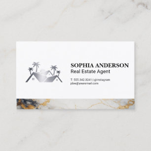 Real Estate House Metallic Logo   Marble Trim Business Card