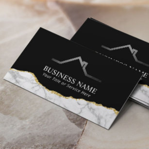 Real Estate House Roof Logo Modern Gold Marble Business Card