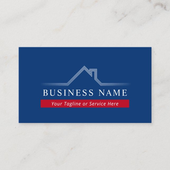 Real Estate House Roof Logo Navy Blue Realtor Business Card (Front)