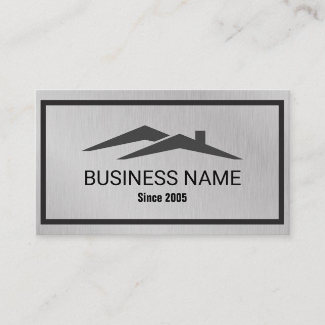 Real Estate House Roof Logo Realtor Metalic Business Card (Front)