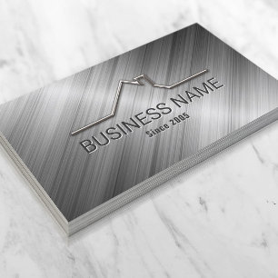 Real Estate House Roof Logo Realtor Metallic Business Card