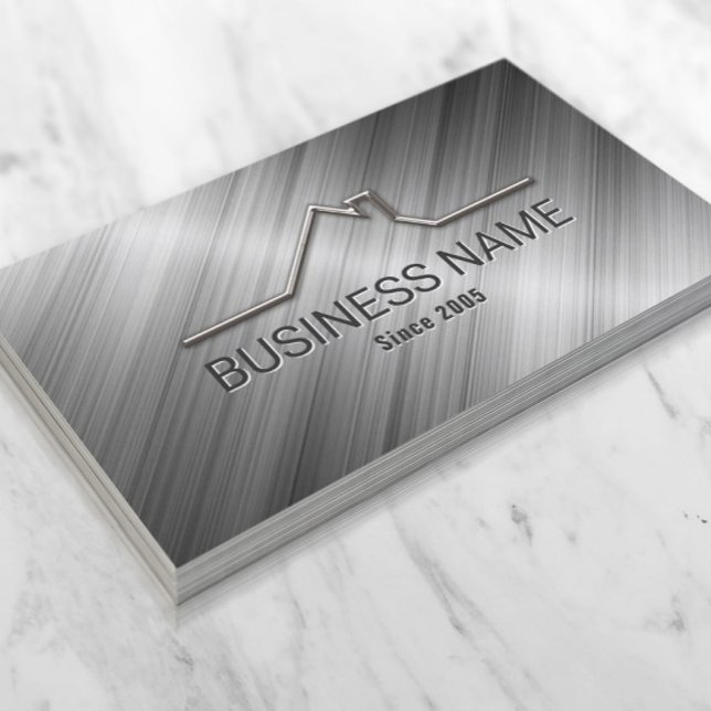 Real Estate House Roof Logo Realtor Metallic Business Card (Creator Uploaded)