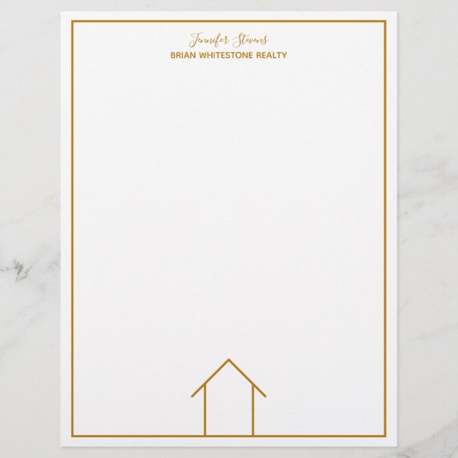 Real Estate House Simple Chic Gold Custom Realtor Letterhead (Front)