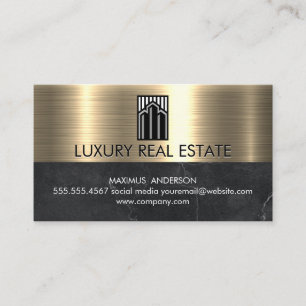 Real Estate Icon   Metallic Gold Marble Business Card