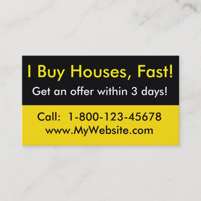 Real Estate Investor Business Card - I Buy Houses (Front)