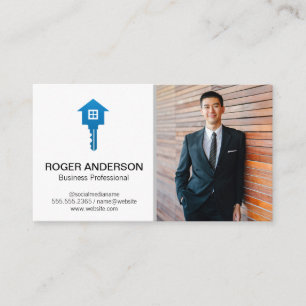 Real Estate Key Home Logo Business Man Business Card