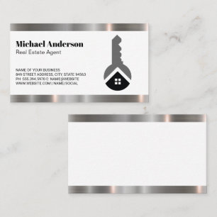 Real Estate Key Home Logo Metal Trim Business Card
