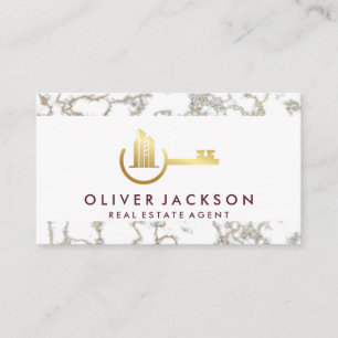 Real Estate Key Logo Gold Marble Business Card