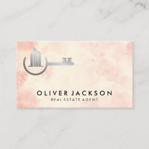 Real Estate Key Logo Watercolor Background Business Card