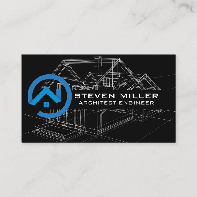 Real Estate Logo | Blue Prints Business Card (Front)