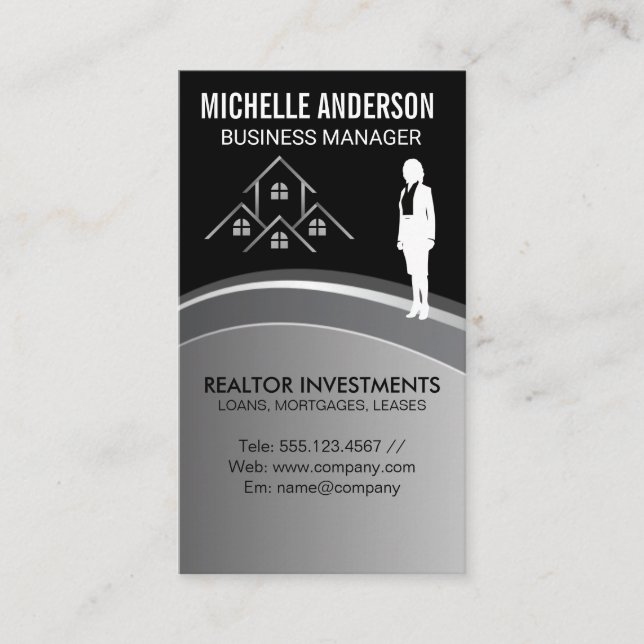 Real Estate Logo | Business Woman Business Card (Front)