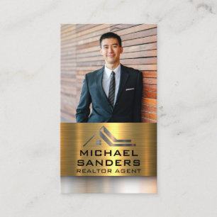 Real Estate Logo Gold Silver Metallic Business Card