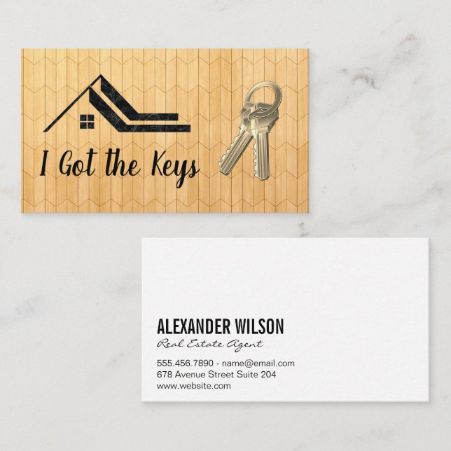 Real Estate Logo | House Keyes | Wood Panels Business Card (Front/Back)