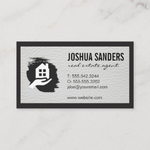 Real Estate Logo Leather Trim Black Border Business Card