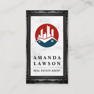 Real Estate Logo Marble Black Frame Appointment Card