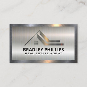 Real Estate Logo   Metal on Metallic Business Card