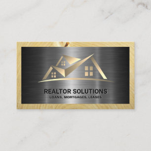 Real Estate Logo Metallic and Wood Business Card