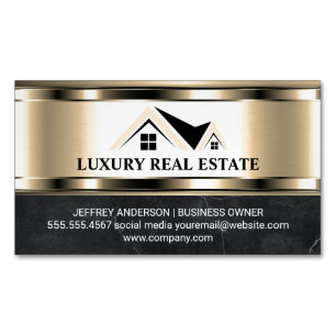 Real Estate Logo Metallic Gold Marble Magnetic Business Card