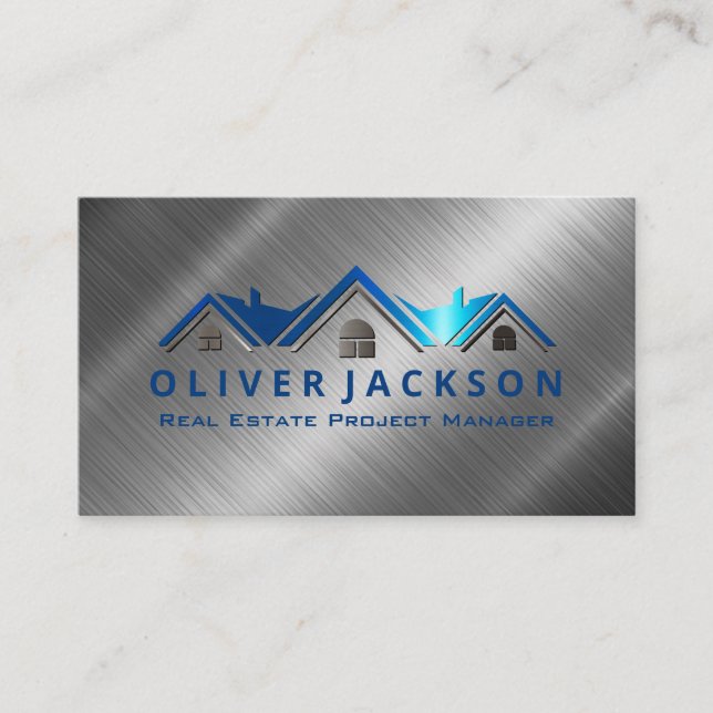 Real Estate Logo | Metallic Shine Business Card (Front)