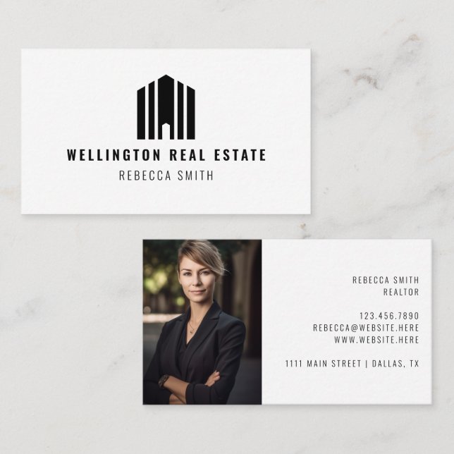 Real Estate Logo Photo Listing Agent Realtor Business Card (Front/Back)
