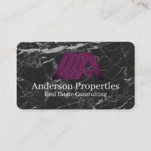 Real Estate Logo Purple Black Marble Business Card