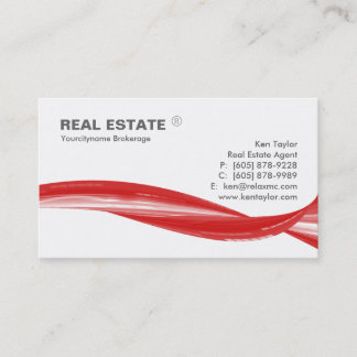 Real Estate Logo Red Swoosh Modern White Business Card