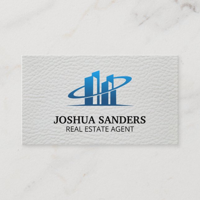Real Estate Logo | White Leather  Business Card (Front)