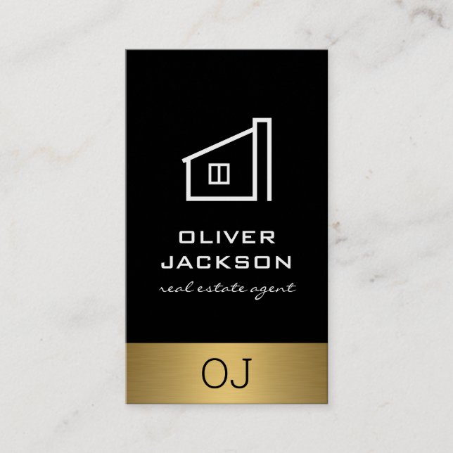 Real Estate Lux Gold Trim with Monogram Business Card (Front)