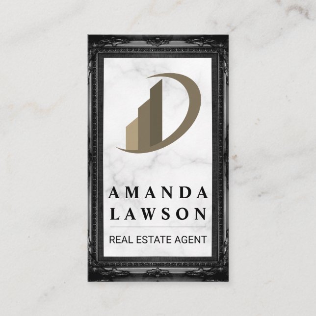 Real Estate | Marble | Antique Black Border Appointment Card (Front)