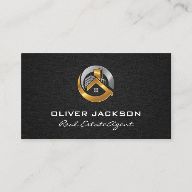 Real Estate Metal Logo Business Card (Front)