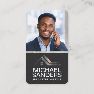Real Estate Metal Logo Business Man on Phone Card