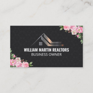 Real Estate Metal Logo Flowers Business Card