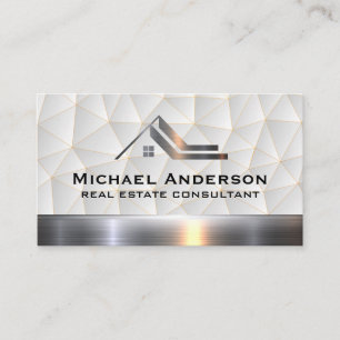 Real Estate Metallic Logo   Geometric Background Business Card