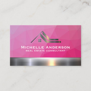 Real Estate Metallic Logo   Magenta Geometric Business Card