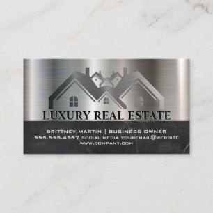 Real Estate Metallic Property Logo Marble Business Card