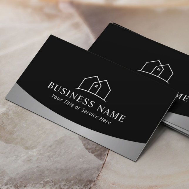 Real Estate Minimalist House Logo Modern Metallic Business Card (Creator Uploaded)