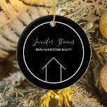 Real Estate Modern Black White Custom House Ceramic Tree Decoration<br><div class="desc">This modern realtor Christmas ornament is custom made with your realty company name under the the agent name in chic typography. This minimalist black and white design features a simple line drawing of a house. Contemporary gift for an agent working to help you buy a home.</div>