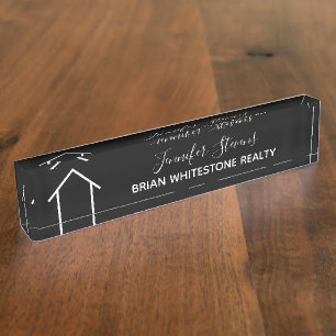 Real Estate Modern Black White Custom Realty Nameplate