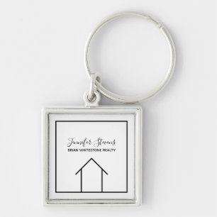 Real Estate Modern Black White Monogram Realtor Key Ring