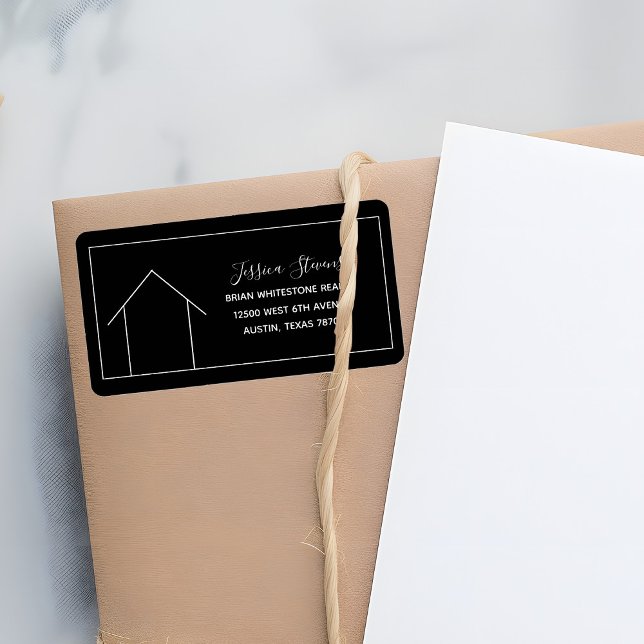 Real Estate Modern Black White Return Address Label (Creator Uploaded)