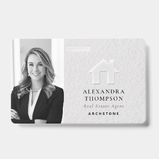 Real Estate Modern Elegant Black White QR Photo ID Badge