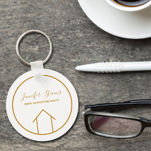 Real Estate Modern House Chic Gold Custom Realtor Key Ring