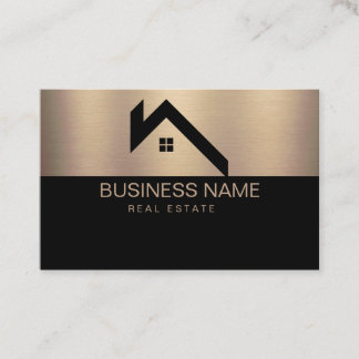Real Estate Modern House Logo Black & Gold Business Card