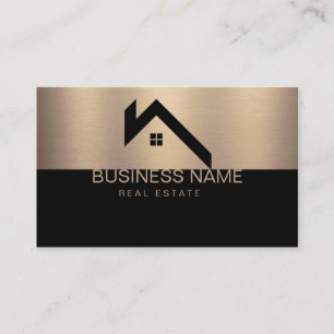 Real Estate Modern House Logo Black & Gold Business Card