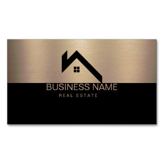 Real Estate Modern House Logo Black & Gold Magnetic Business Card