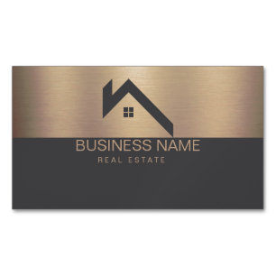 Real Estate Modern House Logo Black & Gold Magnetic Business Card