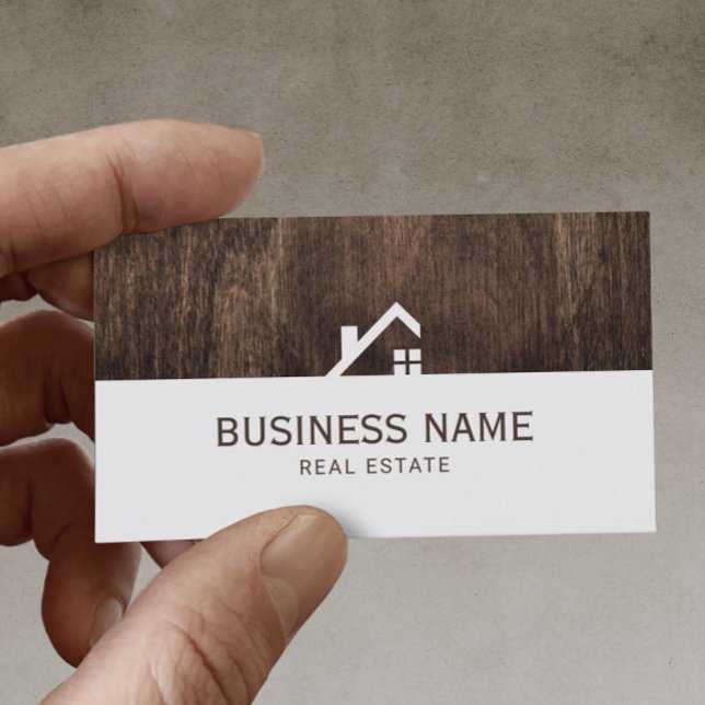 Real Estate Modern House Logo Elegant Dark Wood Business Card (Creator Uploaded)