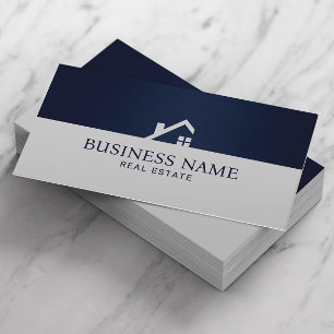Real Estate Modern House Logo Navy & Silver Business Card