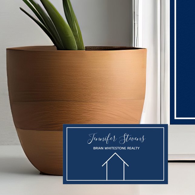 Real Estate Modern Navy Blue Minimalist Realtor Business Card (Creator Uploaded)