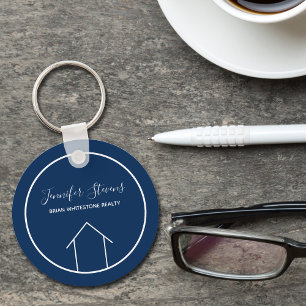 Real Estate Modern Navy Blue Personalised House Key Ring